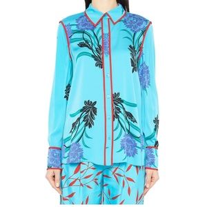DVF 100% silk Blue Floral Button Down Blouse